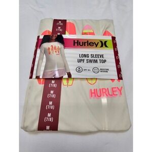 Hurley Girls Long Sleeve UPF 50+ Swim Top Rash Guard Cream Size M 7/8 Surfboards